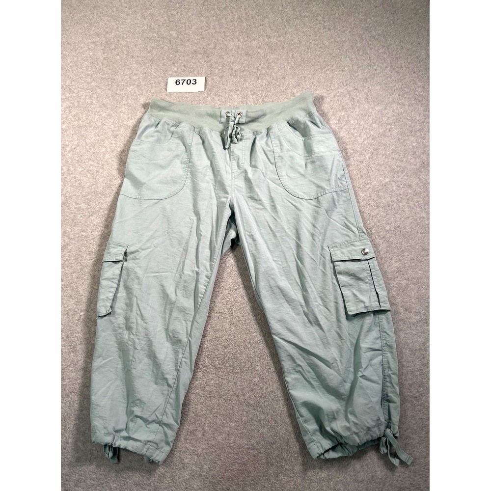 Mofiz Parachute Cropped Cargo Pants Womens 2XL Green Viscose Stretch Drawstring